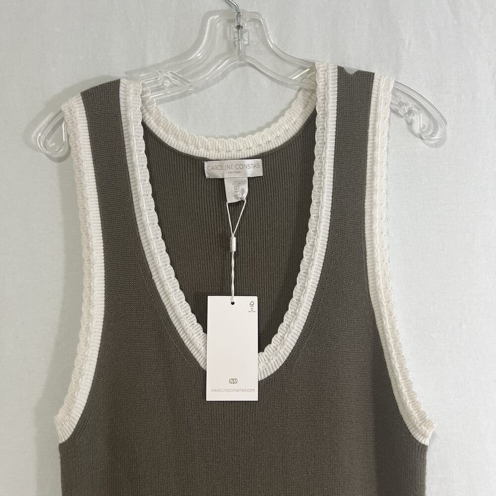 Caroline Constas Knit Maxi Dress Large Ribbed Green Minimalist Romantic NEW - Picture 2 of 11